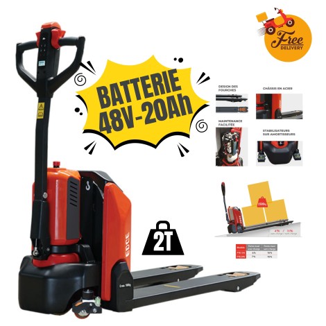 Transpalette électrique EDGE compact 2000kg - Batterie LITHIUM 48V/20Ah