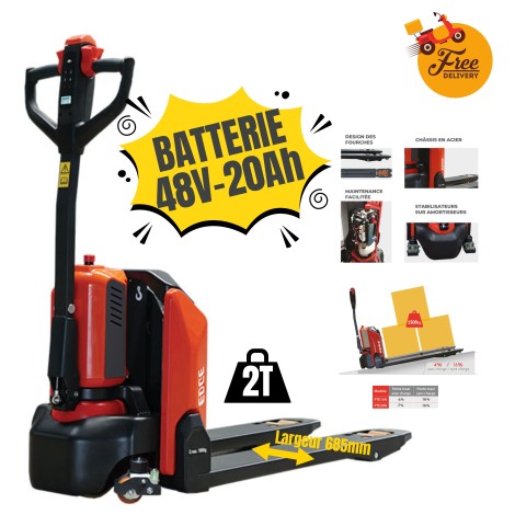 Transpalette électrique EDGE compact 2000kg - Fourches 685mm - Batterie LITHIUM 48V/20Ah